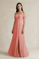 Off - the - Shoulder Chiffon A - Line Bridesmaid Dress in Mulberry - KissProm Bridesmaid Dresses