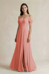 Off - the - Shoulder Chiffon A - Line Bridesmaid Dress in Mulberry - KissProm Bridesmaid Dresses