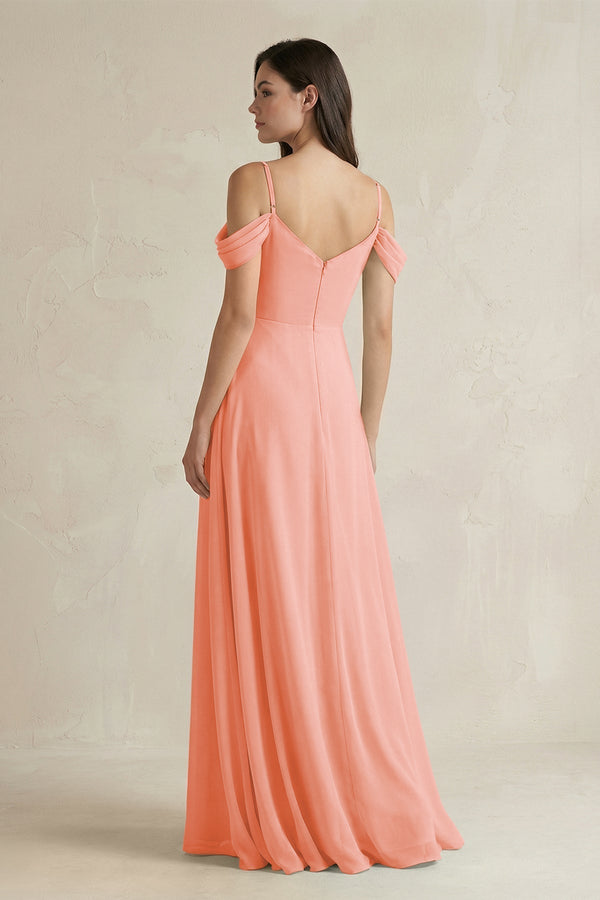 Off - the - Shoulder Chiffon A - Line Bridesmaid Dress in Rosette - KissProm Bridesmaid Dresses