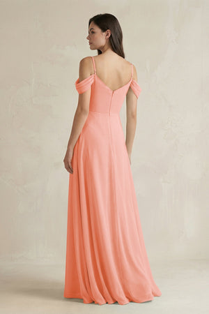 Off - the - Shoulder Chiffon A - Line Bridesmaid Dress in Rosette - KissProm Bridesmaid Dresses