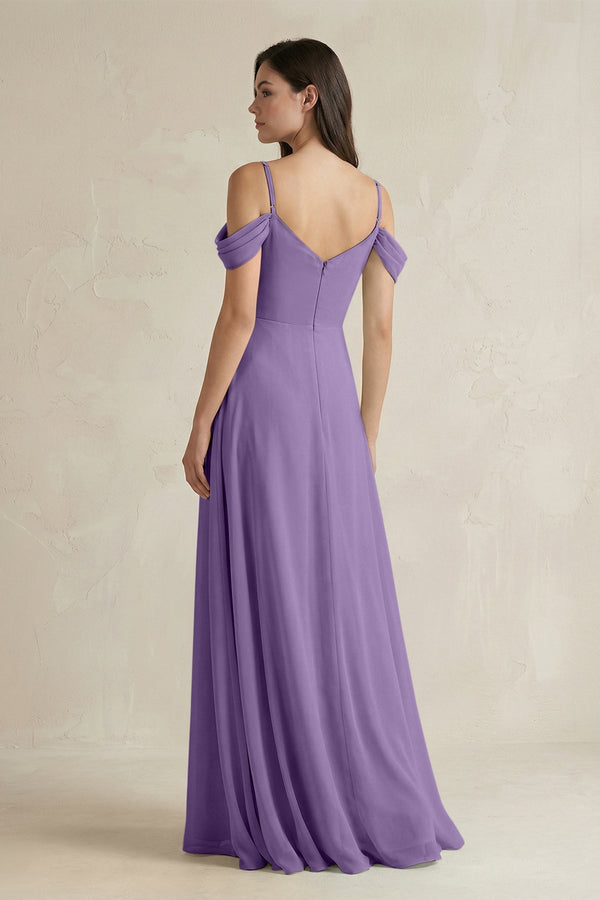 Off - the - Shoulder Chiffon A - Line Bridesmaid Dress in Tahiti - KissProm Bridesmaid Dresses