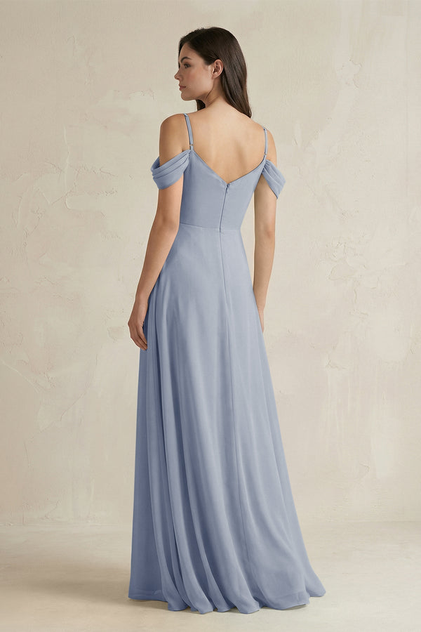 Off - the - Shoulder Chiffon A - Line Bridesmaid Dress in Twilight - KissProm Bridesmaid Dresses