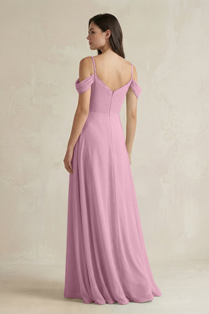 Off - the - Shoulder Chiffon A - Line Bridesmaid Dress in Vintage Mauve - KissProm Bridesmaid Dresses