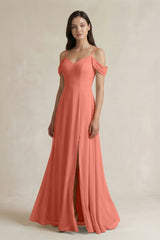 Off - the - Shoulder Chiffon A - Line Bridesmaid Dress in Wild Rose - KissProm Bridesmaid Dresses