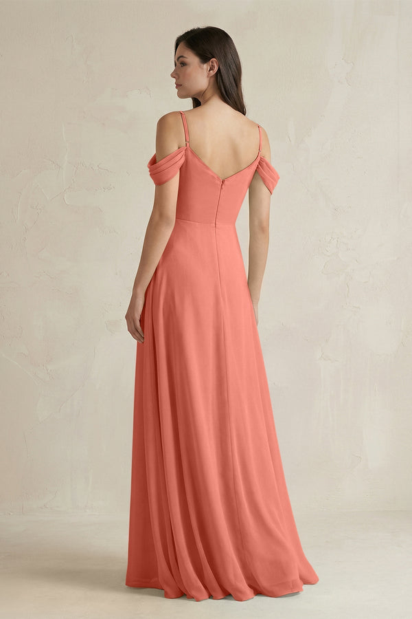 Off - the - Shoulder Chiffon A - Line Bridesmaid Dress in Wild Rose - KissProm Bridesmaid Dresses