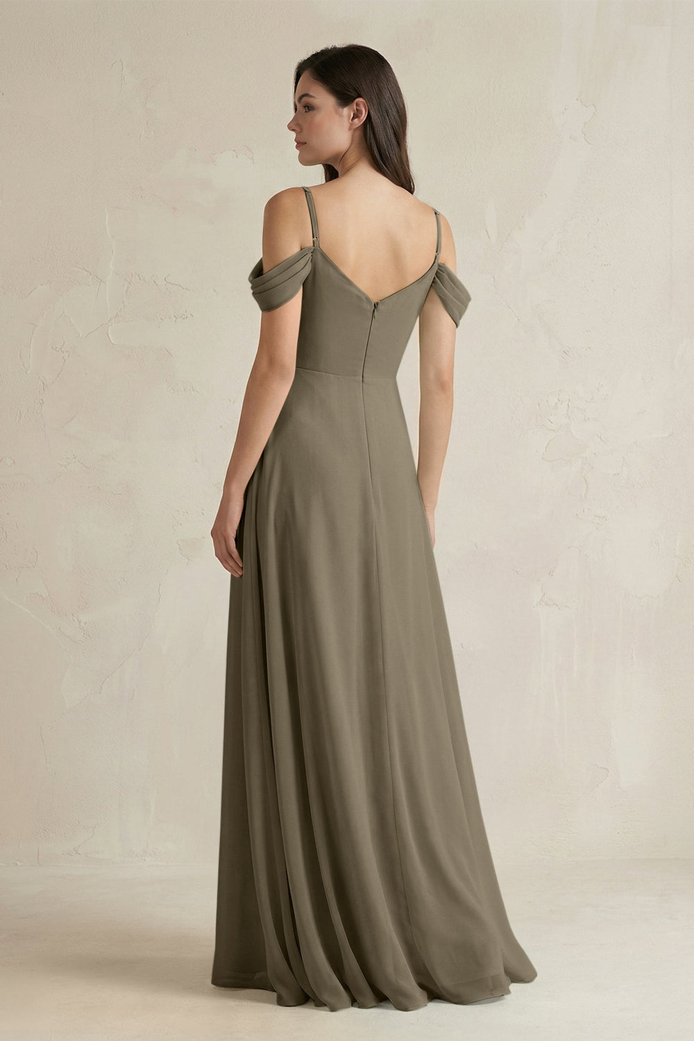 Off - the - Shoulder Chiffon A - Line Bridesmaid Dress in Willow Green - KissProm Bridesmaid Dresses