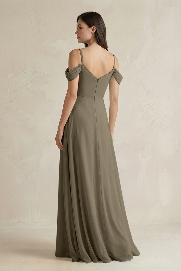 Off - the - Shoulder Chiffon A - Line Bridesmaid Dress in Willow Green - KissProm Bridesmaid Dresses