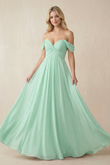 Off - the - Shoulder Chiffon A - Line Long Bridesmaid Dress - KissProm Bridesmaid Dresses