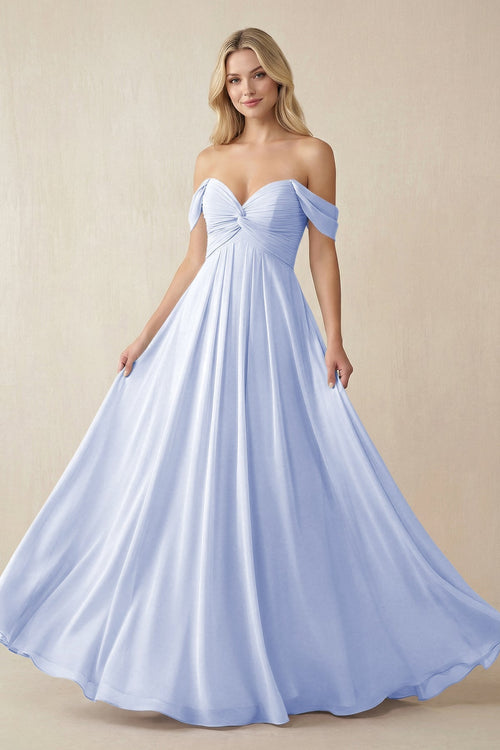 Off-the-Shoulder Chiffon A-Line Long Bridesmaid Dress in Ice, Ice / 16 Off-the-Shoulder Chiffon A-Line Long Bridesmaid Dress in Ice, Ice / 16