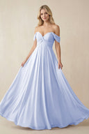 Off - the - Shoulder Chiffon A - Line Long Bridesmaid Dress in Ice - KissProm Bridesmaid Dresses