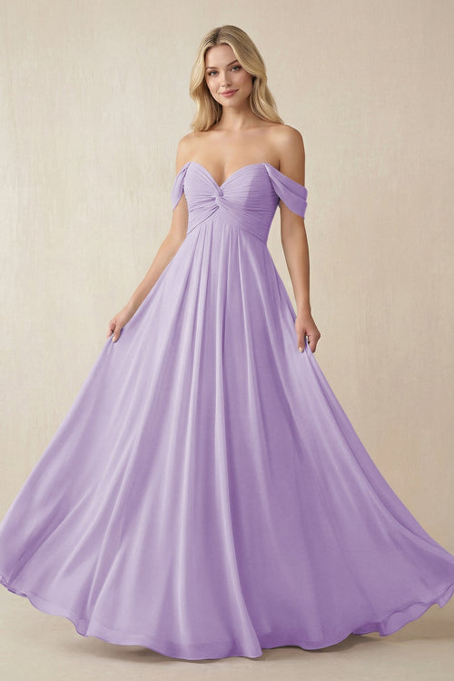 Off-the-Shoulder Chiffon A-Line Long Bridesmaid Dress in Lavender, Lavender / 10 Off-the-Shoulder Chiffon A-Line Long Bridesmaid Dress in Lavender, Lavender / 10