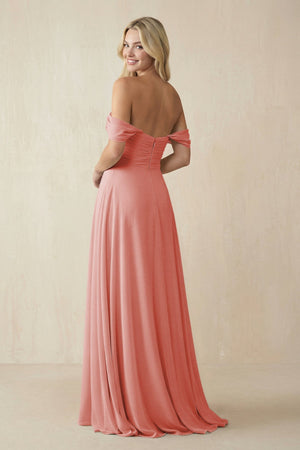 Off - the - Shoulder Chiffon A - Line Long Bridesmaid Dress in Mulberry - KissProm Bridesmaid Dresses