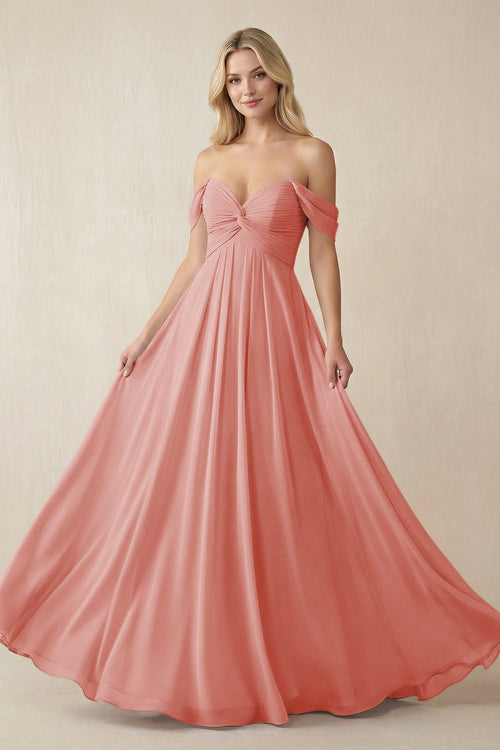 Off-the-Shoulder Chiffon A-Line Long Bridesmaid Dress in Mulberry, Mulberry / 20