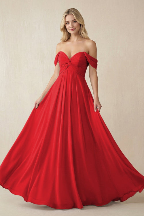 Off-the-Shoulder Chiffon A-Line Long Bridesmaid Dress in Ruby Red, Ruby Red / 16 Off-the-Shoulder Chiffon A-Line Long Bridesmaid Dress in Ruby Red, Ruby Red / 16