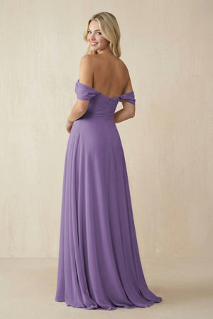 Off - the - Shoulder Chiffon A - Line Long Bridesmaid Dress in Tahiti - KissProm Bridesmaid Dresses