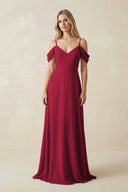 Off - the - Shoulder Chiffon A - Line Maxi Bridesmaid Dress in Berry - KissProm Bridesmaid Dresses