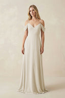 Off - the - Shoulder Chiffon A - Line Maxi Bridesmaid Dress in Dove Gray - KissProm Bridesmaid Dresses