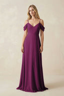 Off - the - Shoulder Chiffon A - Line Maxi Bridesmaid Dress in Fig - KissProm Bridesmaid Dresses