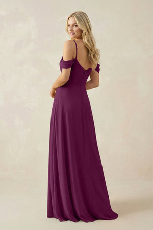 Off - the - Shoulder Chiffon A - Line Maxi Bridesmaid Dress in Fig - KissProm Bridesmaid Dresses