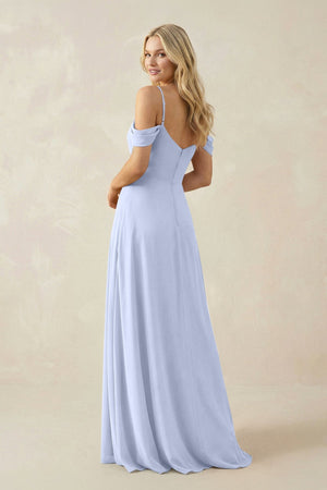 Off - the - Shoulder Chiffon A - Line Maxi Bridesmaid Dress in Ice - KissProm Bridesmaid Dresses
