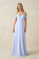Off - the - Shoulder Chiffon A - Line Maxi Bridesmaid Dress in Ice - KissProm Bridesmaid Dresses