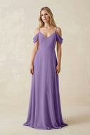 Off - the - Shoulder Chiffon A - Line Maxi Bridesmaid Dress in Tahiti - KissProm Bridesmaid Dresses
