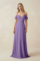 Off - the - Shoulder Chiffon A - Line Maxi Bridesmaid Dress in Tahiti - KissProm Bridesmaid Dresses