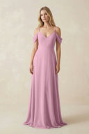 Off - the - Shoulder Chiffon A - Line Maxi Bridesmaid Dress in Vintage Mauve - KissProm Bridesmaid Dresses