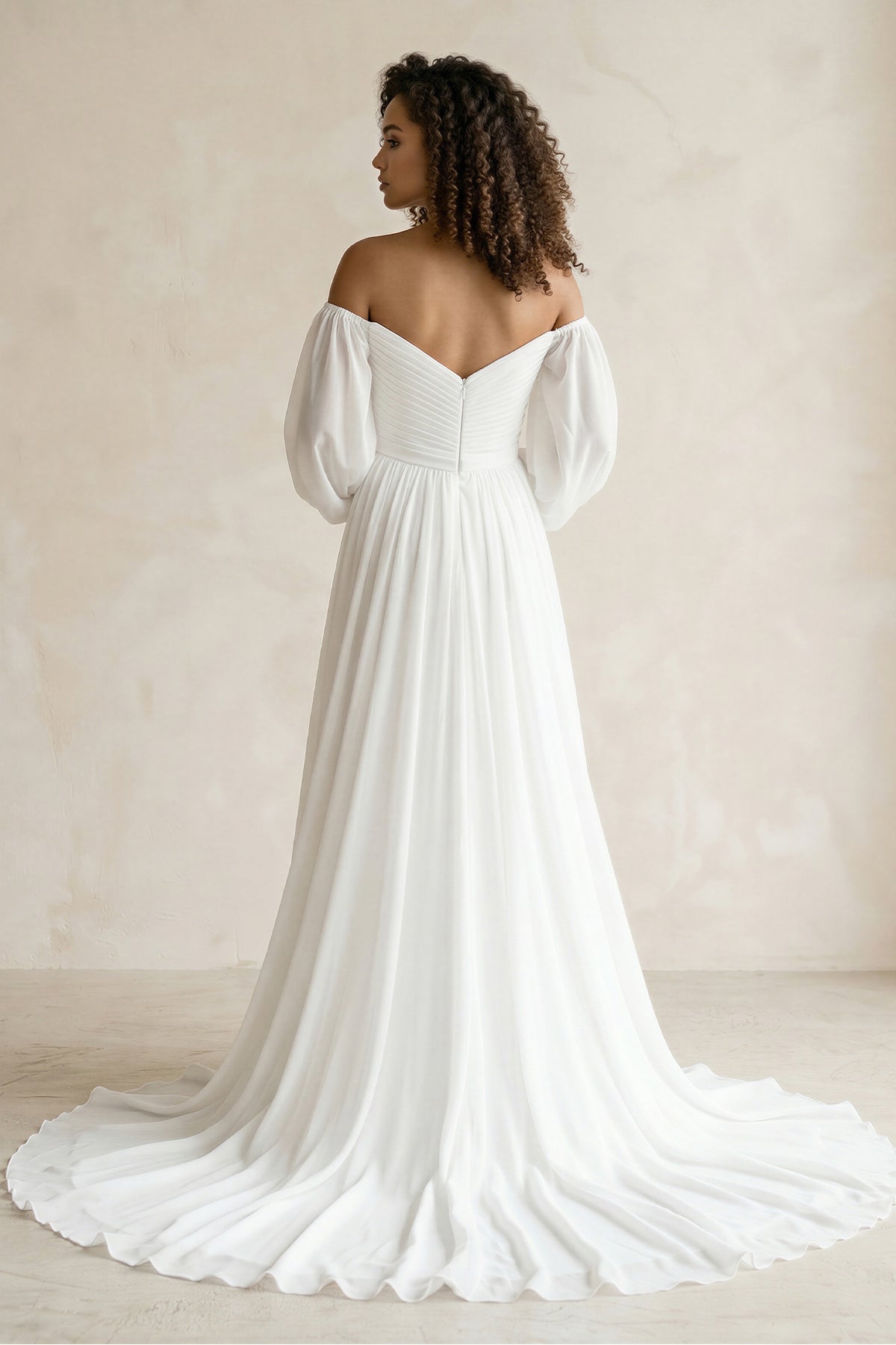 Simple A-Line Off the Shoulder White Beach Wedding Dresses with Slit, Diamond White / 18 Simple A-Line Off the Shoulder White Beach Wedding Dresses with Slit, Diamond White / 18