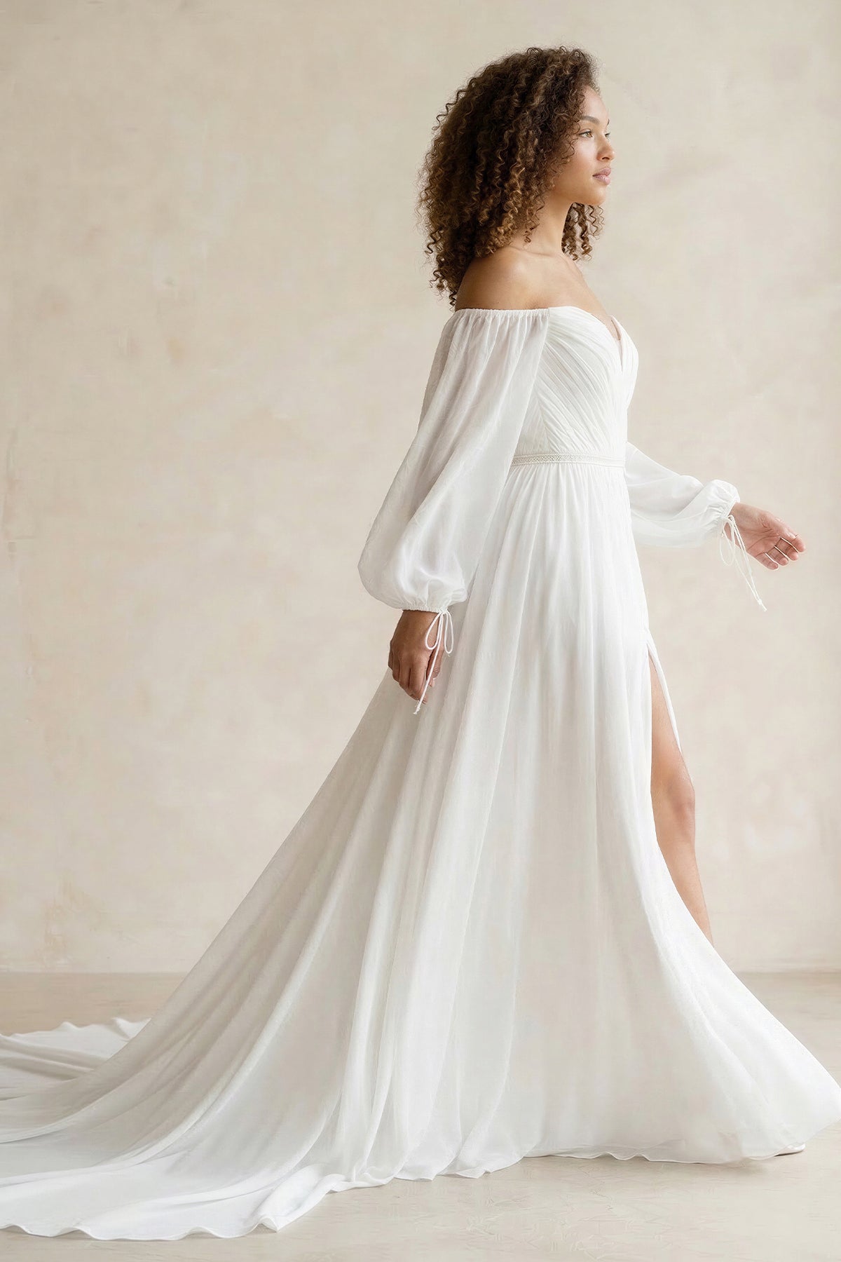 off the shoulder white beach dress Simple A-Line Off the Shoulder White Beach Wedding Dresses with Slit