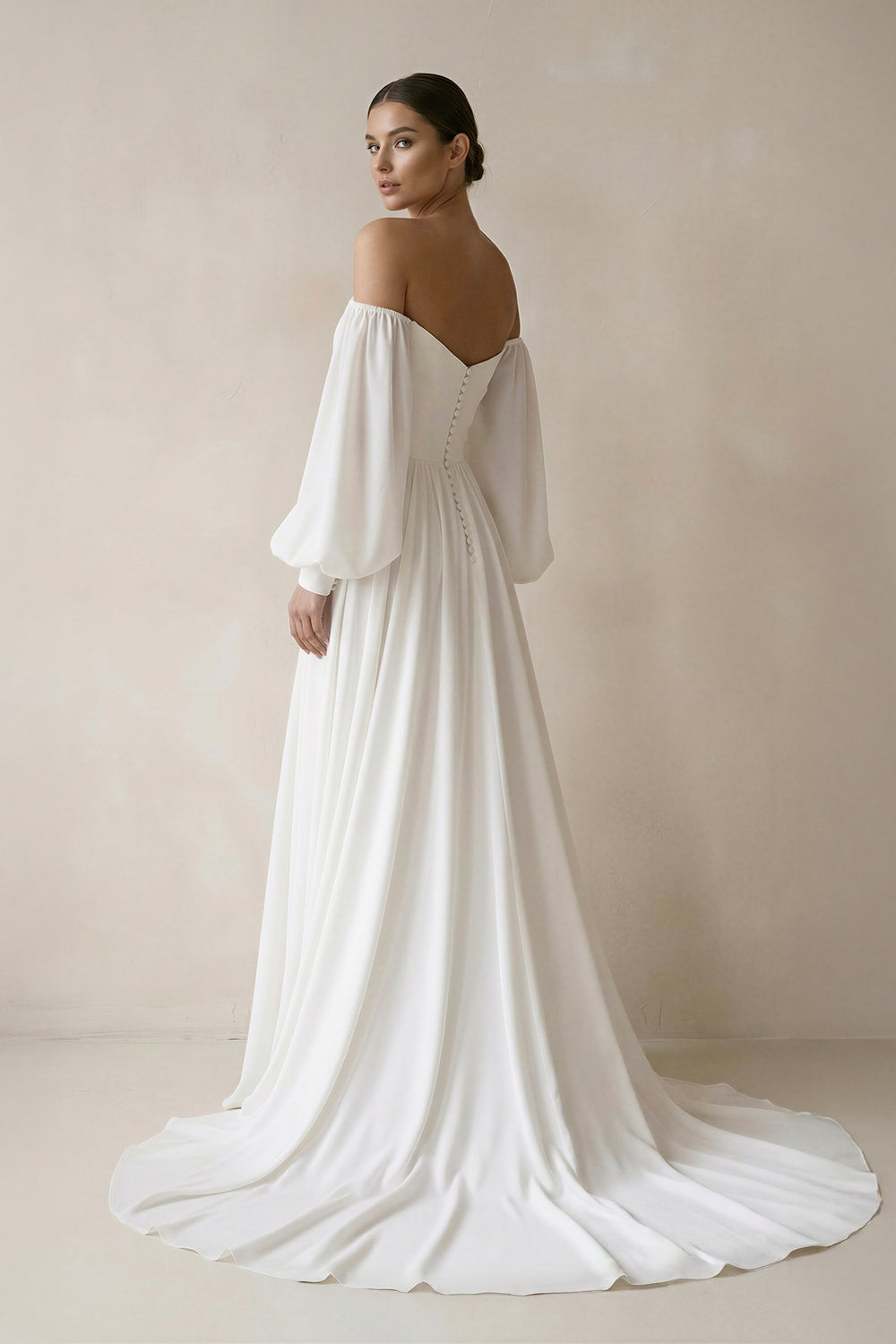 Adelaide| Off the Shoulder Chiffon Long-Sleeve Wedding Dress