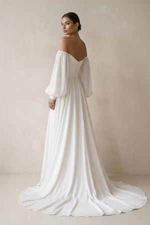 Adelaide| Off the Shoulder Chiffon Long-Sleeve Wedding Dress