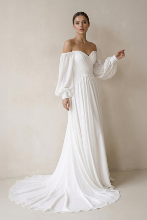 Adelaide| Off the Shoulder Chiffon Long-Sleeve Wedding Dress
