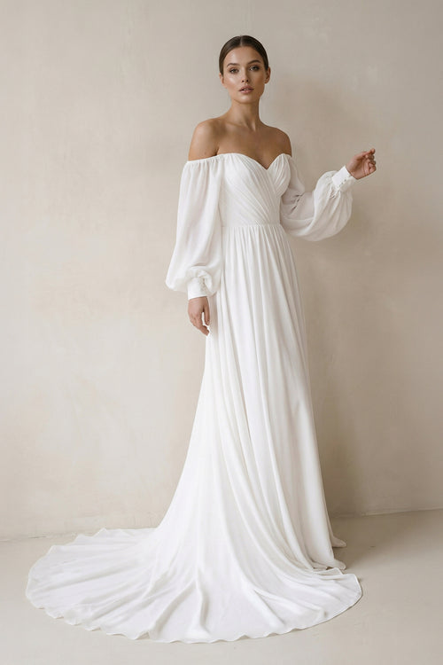 Adelaide| Off the Shoulder Chiffon Long-Sleeve Wedding Dress