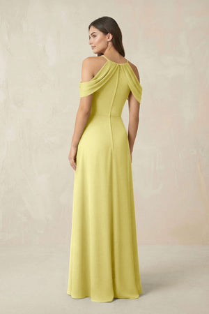 Off - the - Shoulder Chiffon Sheath Bridesmaid Dress With Slit in Buttercup - KissProm Bridesmaid Dresses