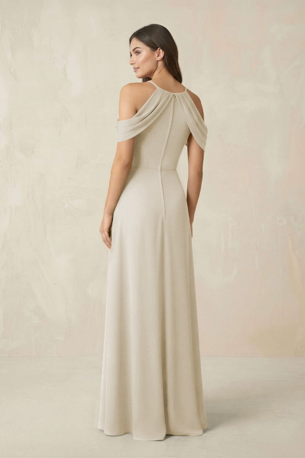 Off - the - Shoulder Chiffon Sheath Bridesmaid Dress With Slit in Dove Gray - KissProm Bridesmaid Dresses