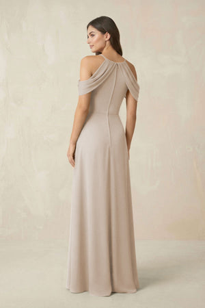 Off - the - Shoulder Chiffon Sheath Bridesmaid Dress With Slit in Frost - KissProm Bridesmaid Dresses