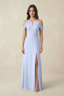 Off - the - Shoulder Chiffon Sheath Bridesmaid Dress With Slit in Ice - KissProm Bridesmaid Dresses