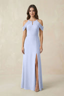 Off - the - Shoulder Chiffon Sheath Bridesmaid Dress With Slit in Ice - KissProm Bridesmaid Dresses