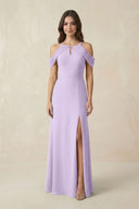 Off - the - Shoulder Chiffon Sheath Bridesmaid Dress With Slit in Lavender - KissProm Bridesmaid Dresses