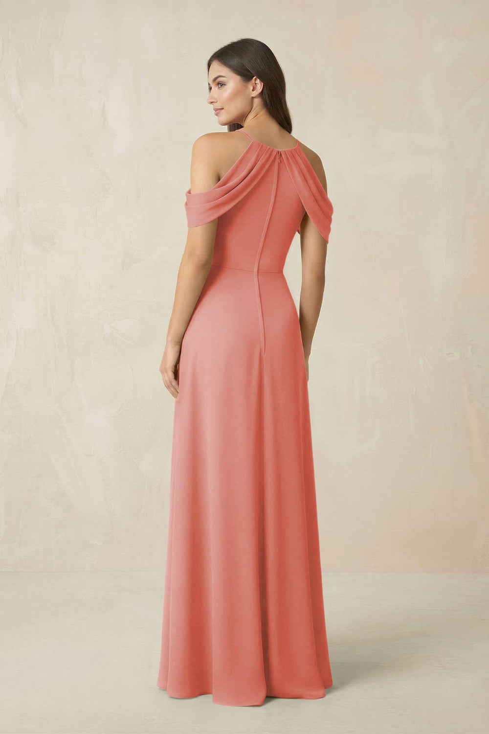 Off - the - Shoulder Chiffon Sheath Bridesmaid Dress With Slit in Mulberry - KissProm Bridesmaid Dresses