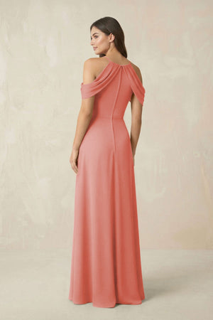 Off - the - Shoulder Chiffon Sheath Bridesmaid Dress With Slit in Mulberry - KissProm Bridesmaid Dresses