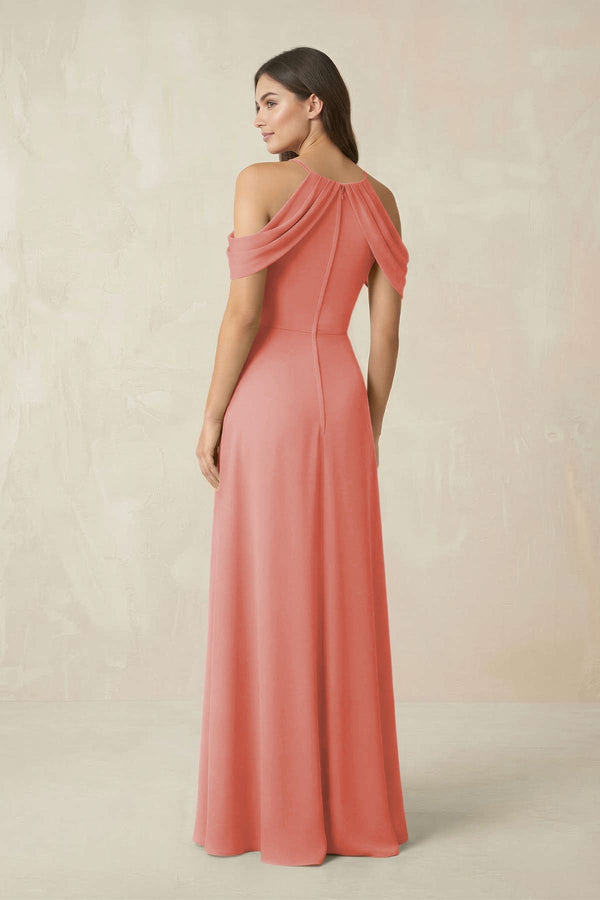 Off - the - Shoulder Chiffon Sheath Bridesmaid Dress With Slit in Mulberry - KissProm Bridesmaid Dresses