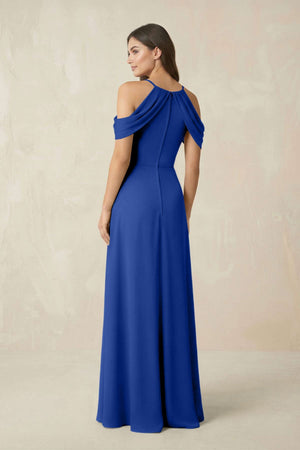 Off - the - Shoulder Chiffon Sheath Bridesmaid Dress With Slit in Royal Blue - KissProm Bridesmaid Dresses