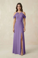 Off - the - Shoulder Chiffon Sheath Bridesmaid Dress With Slit in Tahiti - KissProm Bridesmaid Dresses