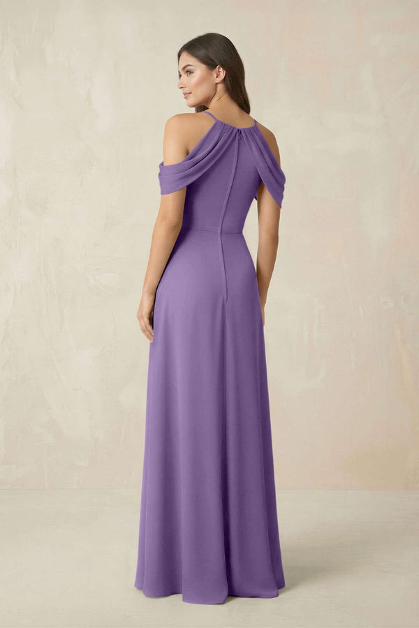 Off - the - Shoulder Chiffon Sheath Bridesmaid Dress With Slit in Tahiti - KissProm Bridesmaid Dresses
