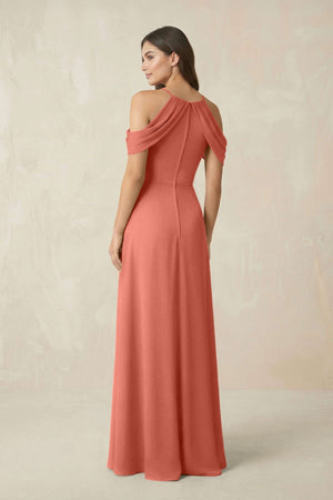 Off - the - Shoulder Chiffon Sheath Bridesmaid Dress With Slit in Wild Rose - KissProm Bridesmaid Dresses