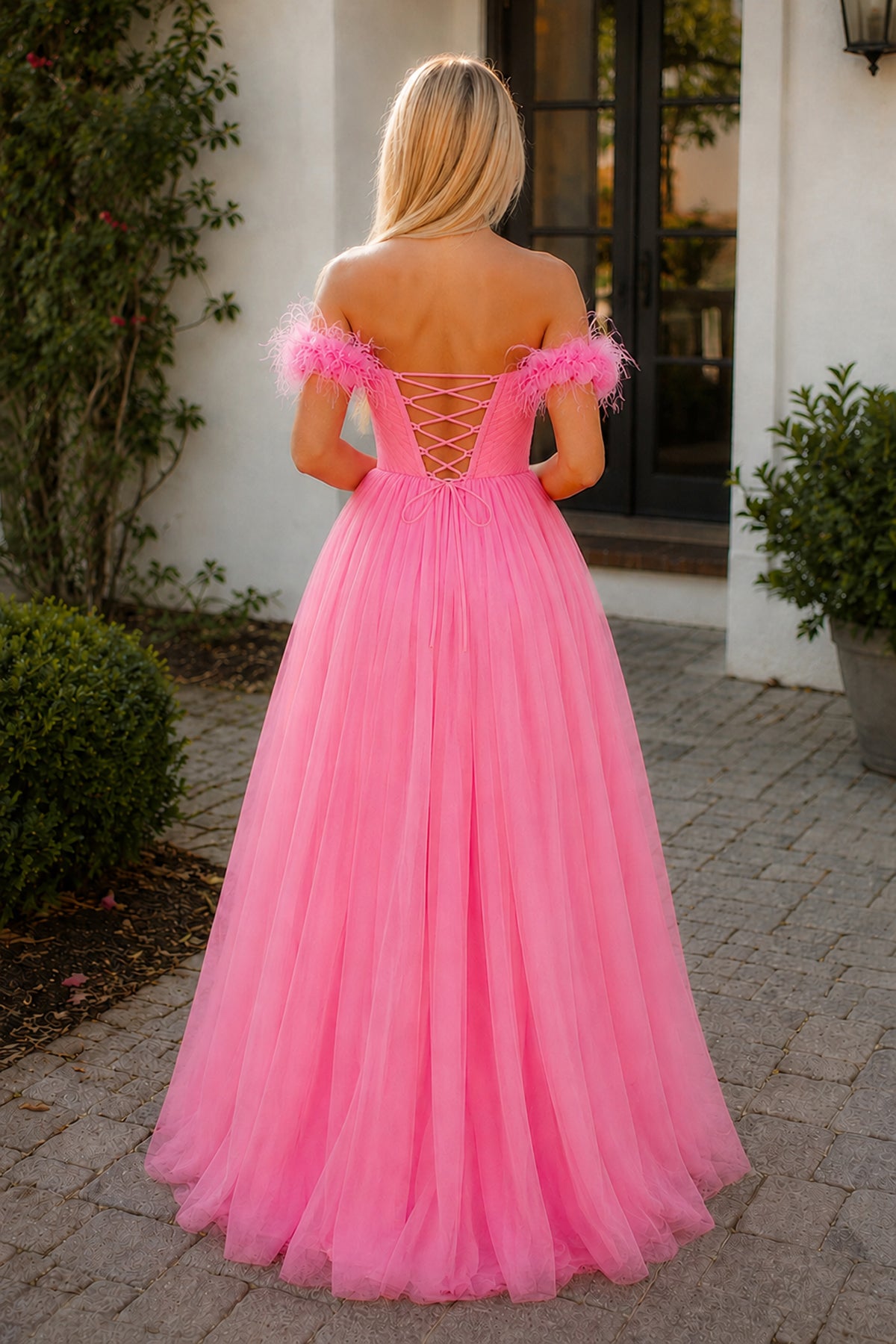 KissProm Off the shoulder Coral Long Prom Dress, Coral Pink / 16