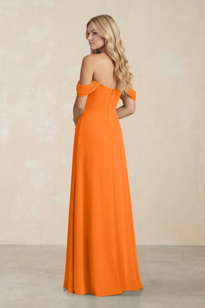 Off - the - Shoulder Corset Sheath Chiffon Bridesmaid Dress in Cinnamon - KissProm Bridesmaid Dresses