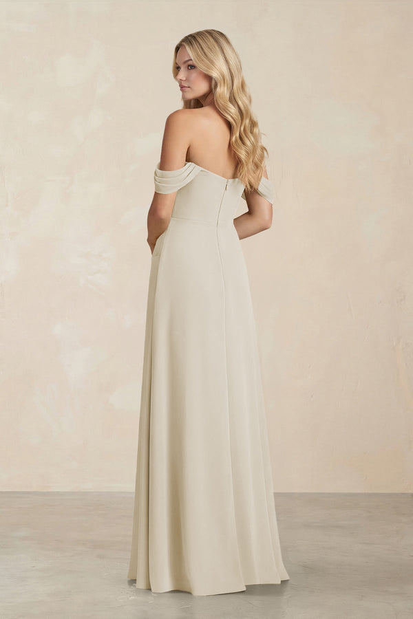 Off - the - Shoulder Corset Sheath Chiffon Bridesmaid Dress in Dove Gray - KissProm Bridesmaid Dresses